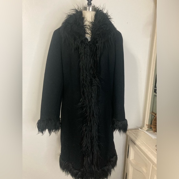 Vtg Esprit wool coat w faux Mongolian fur trim XL - Picture 6 of 13